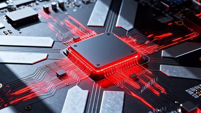 Closeup of illuminated circuit board