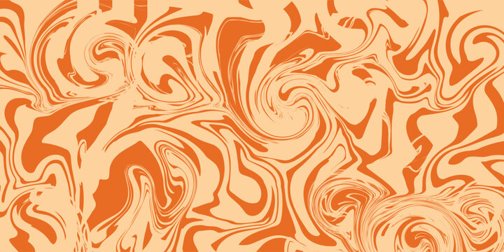 Retro caramel line background. Salted caramel liquid desert texture. Wavy swirl candy pattern for poster, cover, banner, pamphlet. Orange nougat hippie wallpaper in 60s or 70s style. Vector