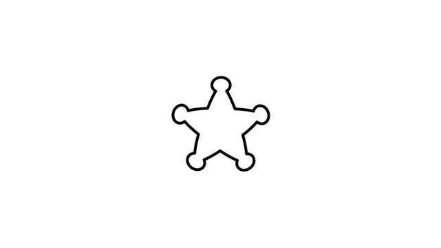 Minimalist outline animation of a classic Western sheriff star badge emblem drawing on and fading out. Features a clean pop up style in 3 color setups.