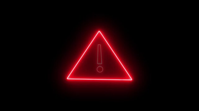  Neon Warning attention icon signal , alert , risk , safety, danger road warning sign animated .neon sign Warning alert .4K black background video.