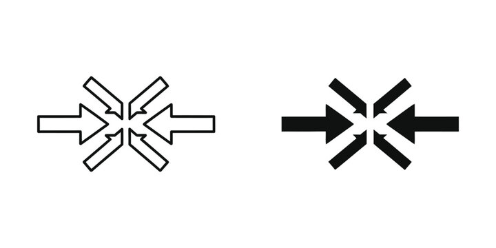 Center convergence arrow set featuring four arrows pointing inward to a central point in black and white style
