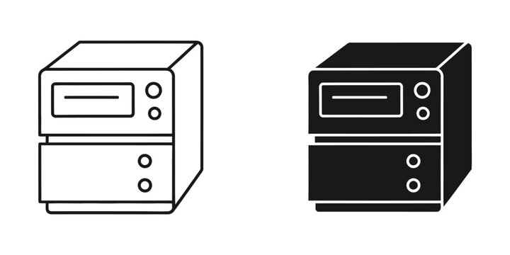Computer server tower set for data storage and network infrastructure concepts in minimalist black and white style