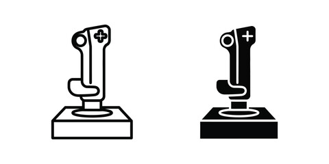Flight simulator joystick controller set in black and white outline and solid silhouette style gaming © MdKadir