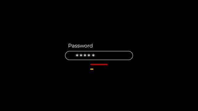 minimal password input field with animated security level progress bars ui motion graphics on black background.