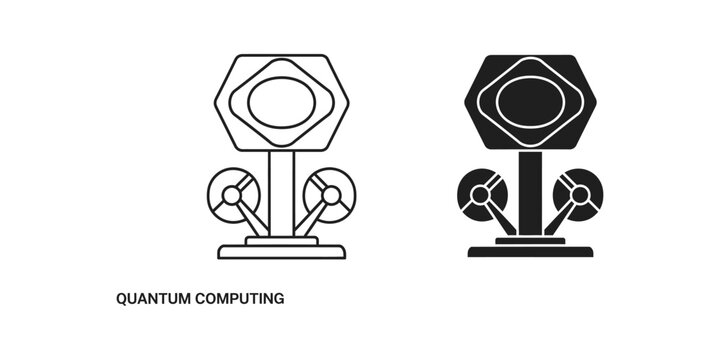 Quantum computing hardware featuring hexagonal core and circular components in outline and solid black
