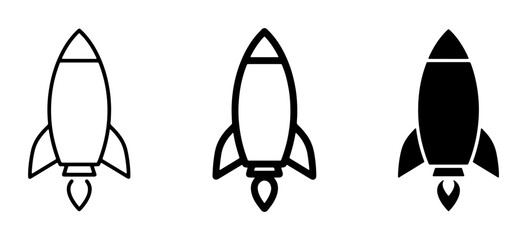 Rocket Ship Icons, Space Exploration Vector Graphics, Launch and Travel Symbols, Set of Three © Sohan