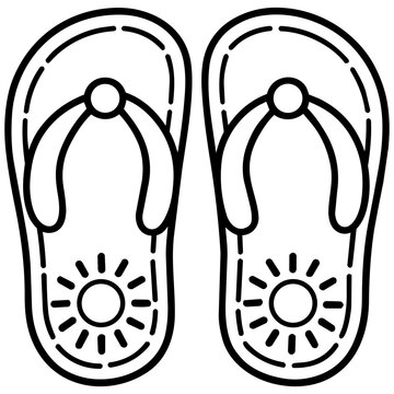 flip flop pair with spf doodle hand drawn black and white outline