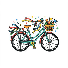 Fototapeta premium Festive Bicycle Decorated with Flowers and Ribbons, Celebration, Summer Fun