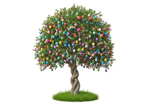 A tree with colorful easter eggs hanging from it