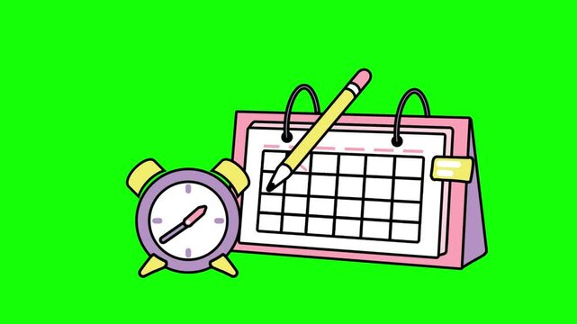 Calendar desk planner with an alarm clock and pencil serves as a visual metaphor for time management, scheduling efficiency, and professional organization in busy corporate or home office settings.