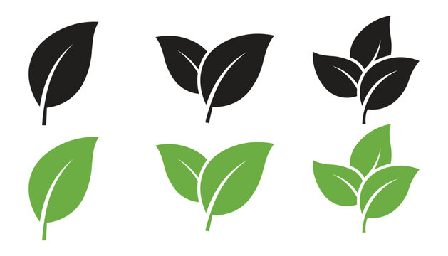 Natural green and black organic leaf vector icons collection for environmental sustainability branding agriculture business corporate identity logo templates graphics
