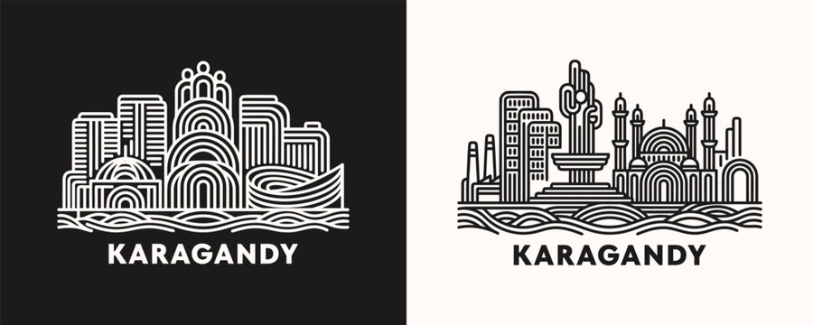 Modernist Kazakh cityscape of Karagandy with industrial skyline features