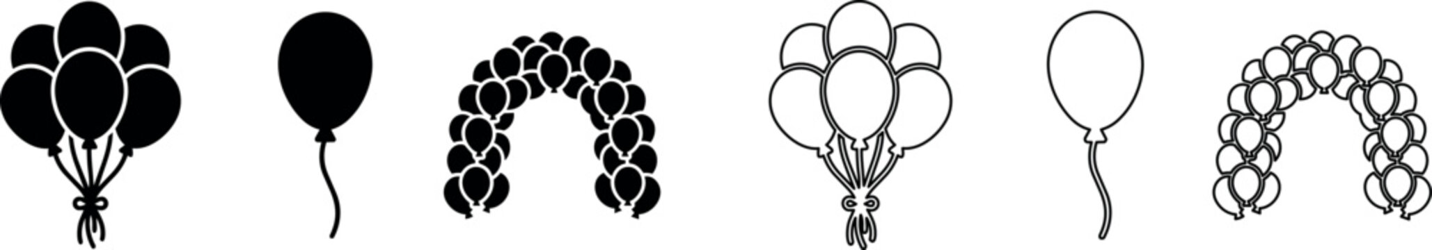 Balloon cluster, single balloon, and balloon arch silhouettes and outlines