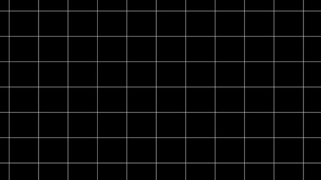 Intersecting white lines on black animated background forming moving grid and digital graph display, Animated Black Background with White Grid Lines and Intersecting Lines graph. 