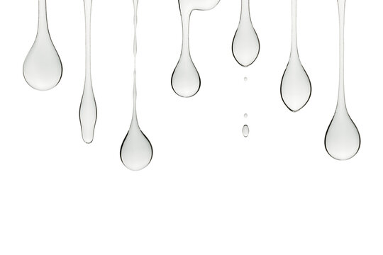 Transparent cosmetic gel dripping down, isolated on transparent background. PNG Image.