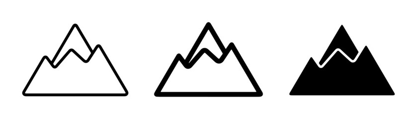 Mountain Icons Set, Simple Geometric Peaks, Outline and Silhouette Graphics for Landscape Design, Adventure and Nature Themes © Nusrat