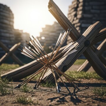 Cluster of Discarded Arrows Obstacles in Ancient Fortification