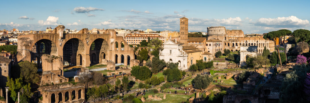 Panorama of the Roman Forum and Colosseum from the Palatine, Rome, Italy