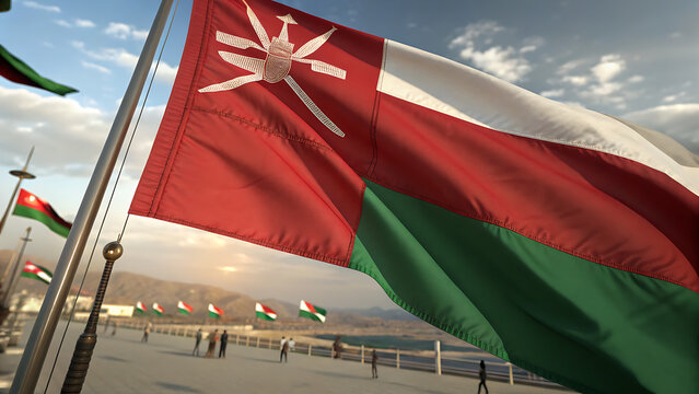 Oman flag video, close-up shot of symbol of oman nation, middle east, animated flag background video, 3D video of a flag, national symbol of the people, patriotism, full screen