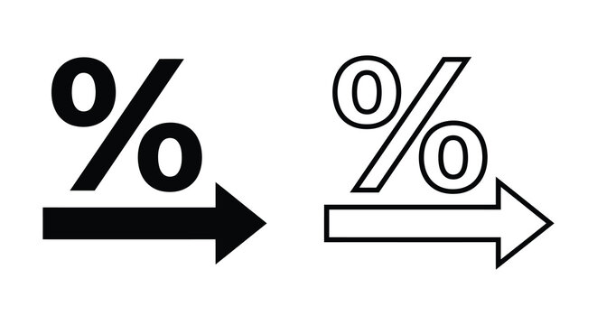 Percentage decrease arrow icon black and white line style isolated on white background