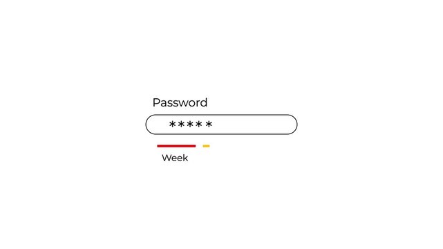 animated password strength indicator with typing effect weak medium strong ui animation on transparent background.