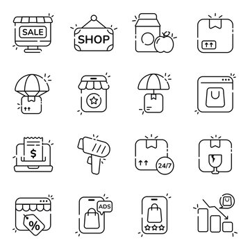 Set of Shopping and Spending Linear Icons 