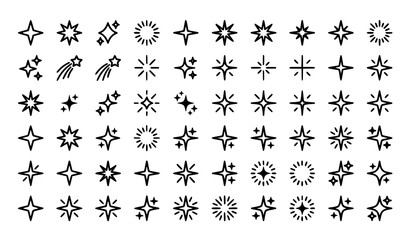 Fototapeta premium Blinking Stars Sparkles and Twinkle Shapes Outline Vector Set with Magic Light Flare Collection
