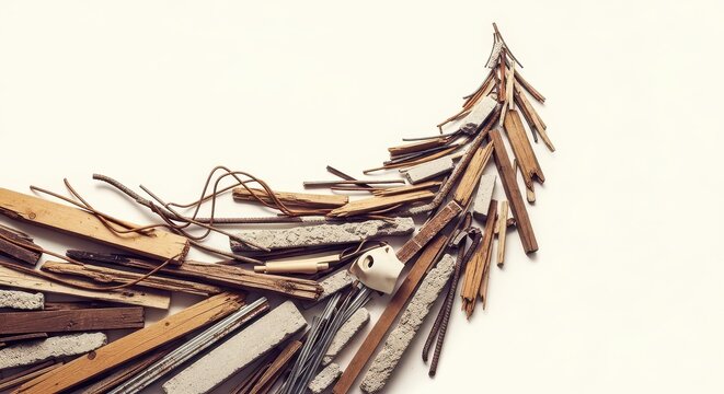 Conceptual Tree Formed From Construction Debris and Wood Materials