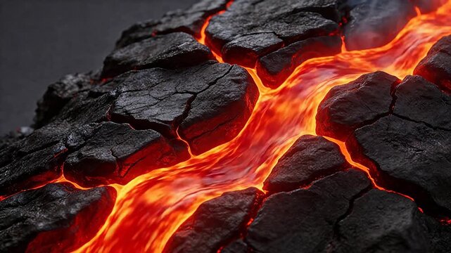 Lava flow on cracked rock surface