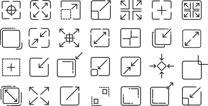 Maxisize and minisize line icon set. Web interface button template containing a minimum and maximum line icon. Maximum and minimum size vector illustration.
