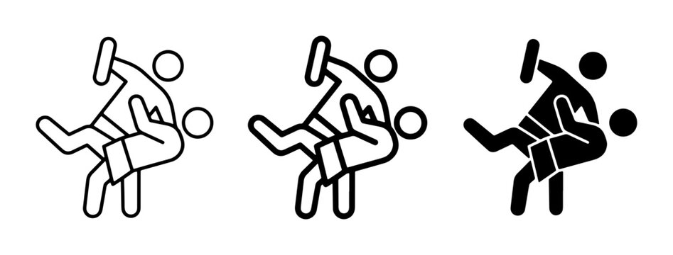 Judo Icons, Martial Arts Figures, Combat Sports Vector Graphics, Grappling Action Illustrations, Athletic Competition Symbols, Dynamic Fighter Poses, Sport Event Graphics