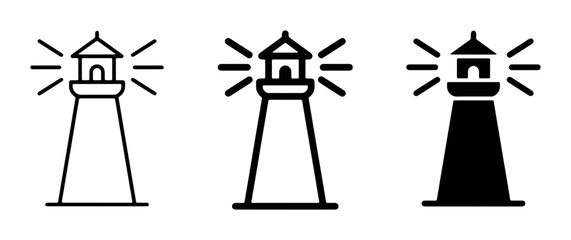 Lighthouse Icons Set: Navigation Beacon Symbols, Coastal Guidance, Maritime Safety, Vector Graphics for Travel and Marine Themes © Farzana