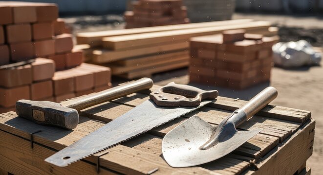 Construction Tools and Materials Ready for Work
