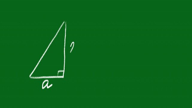 Chalk Drawing of Pythagorean Theorem with Right Triangle Animation on Transparent Background 4K