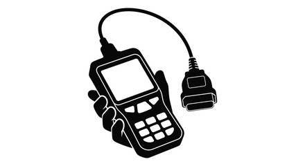 Hand holding automotive diagnostic scanner with cable black silhouette tool handheld © Nasokon
