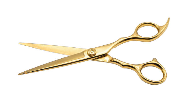 Golden hairdressing scissors isolated on transparent background