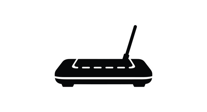 Wireless router with antenna a black silhouette against a white background