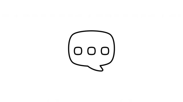 Minimalist outline animation of a chat speech bubble with three dots typing sign drawing on and fading out. Features a clean pop up style in 3 color setups.