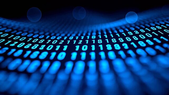 Blue glowing binary code numbers