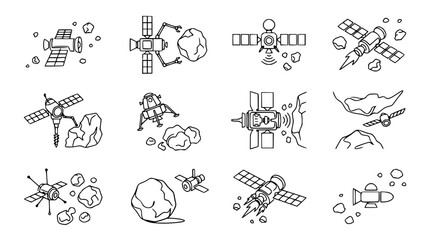 Spacecraft Collection: Satellites, Rovers, Asteroids, Lunar Lander Icons © Kejar