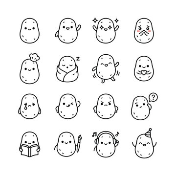 Cute Potato Characters: Expressive Emotions and Activities - Vector Art