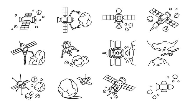Spacecraft Collection: Satellites, Rovers, Asteroids, Lunar Lander Icons