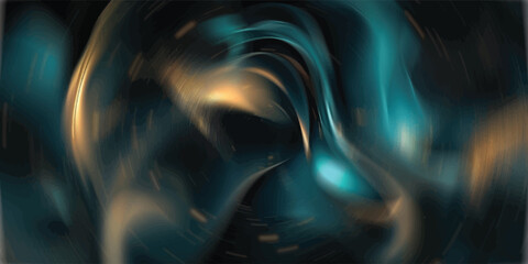 Dynamic Abstract Swirls of Teal and Gold Light on Dark Background. © MohSholeh