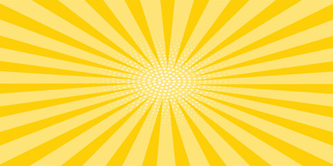 Fototapeta premium Yellow abstract background with light of sunburst. yellow starburst with halftone. sun ray retro background with flash