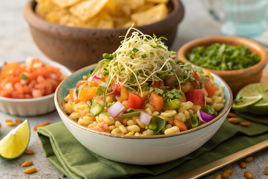 Healthy bhel puri with sprouts and vegetables