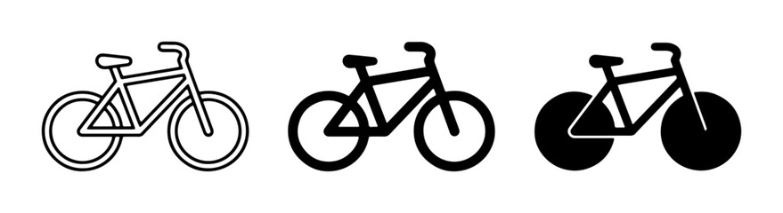 Fototapeta premium Bicycle Icons Collection: Line Art, Silhouette, and Solid Fill Vector Graphics for Transportation and Lifestyle Themes