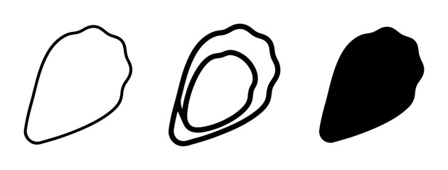 Oyster Icons, Seafood Outline and Silhouette, Marine Life Vector Graphics, Minimalist Food Symbols © Nusrat