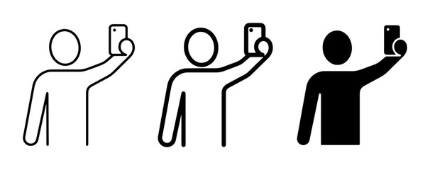 Selfie Icon Set, Person Taking Photo with Smartphone, Vector Graphics for Social Media and Mobile Apps © Sadia