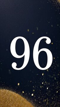 Gold Glitter Blow‑Away Reveal of Number 96 on Solid Background