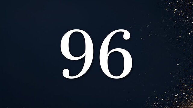 Gold Glitter Blow‑Away Reveal of Number 96 on Solid Background